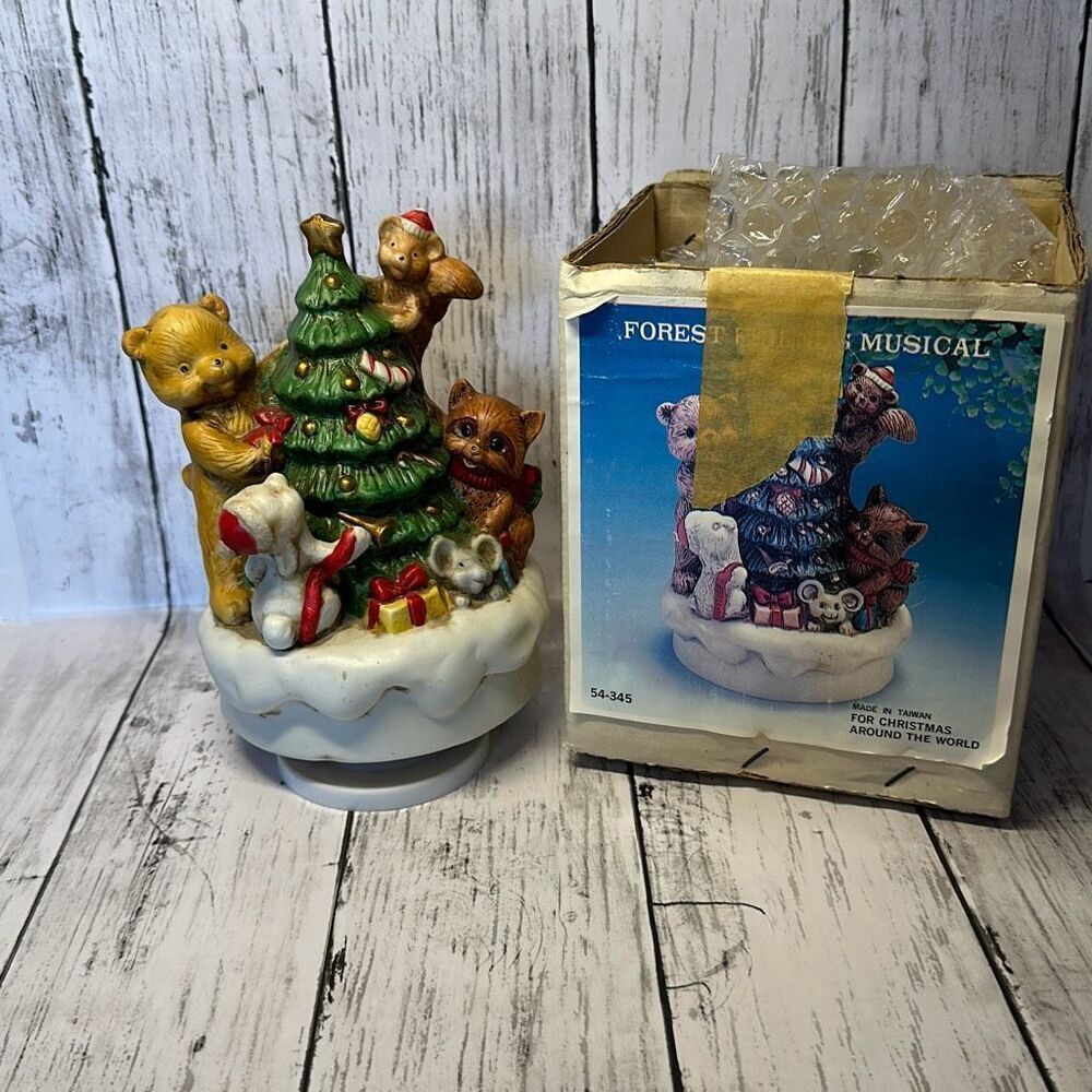 Vintage Musical Forest Friends Rotating Figurine For Christmas Around The World